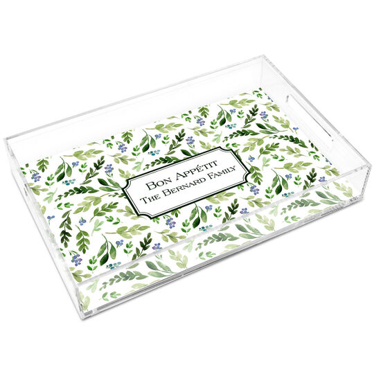 Green Sprigs and Buds Lucite Tray